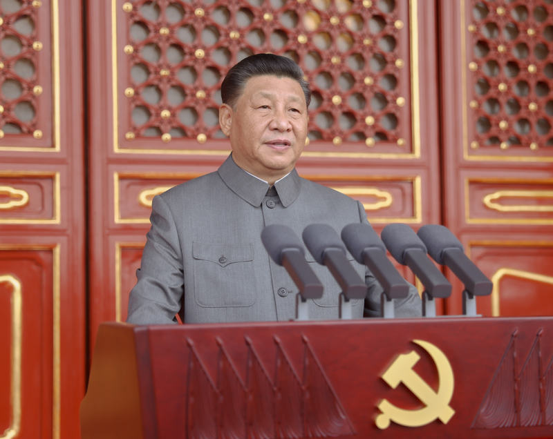 7月1日，慶祝中國共產黨成立100周年大會在北京天安門廣場隆重舉行。中共中央總書記、國家主席、中央軍委主席習近平發表重要講話。新華社記者 鞠鵬 攝